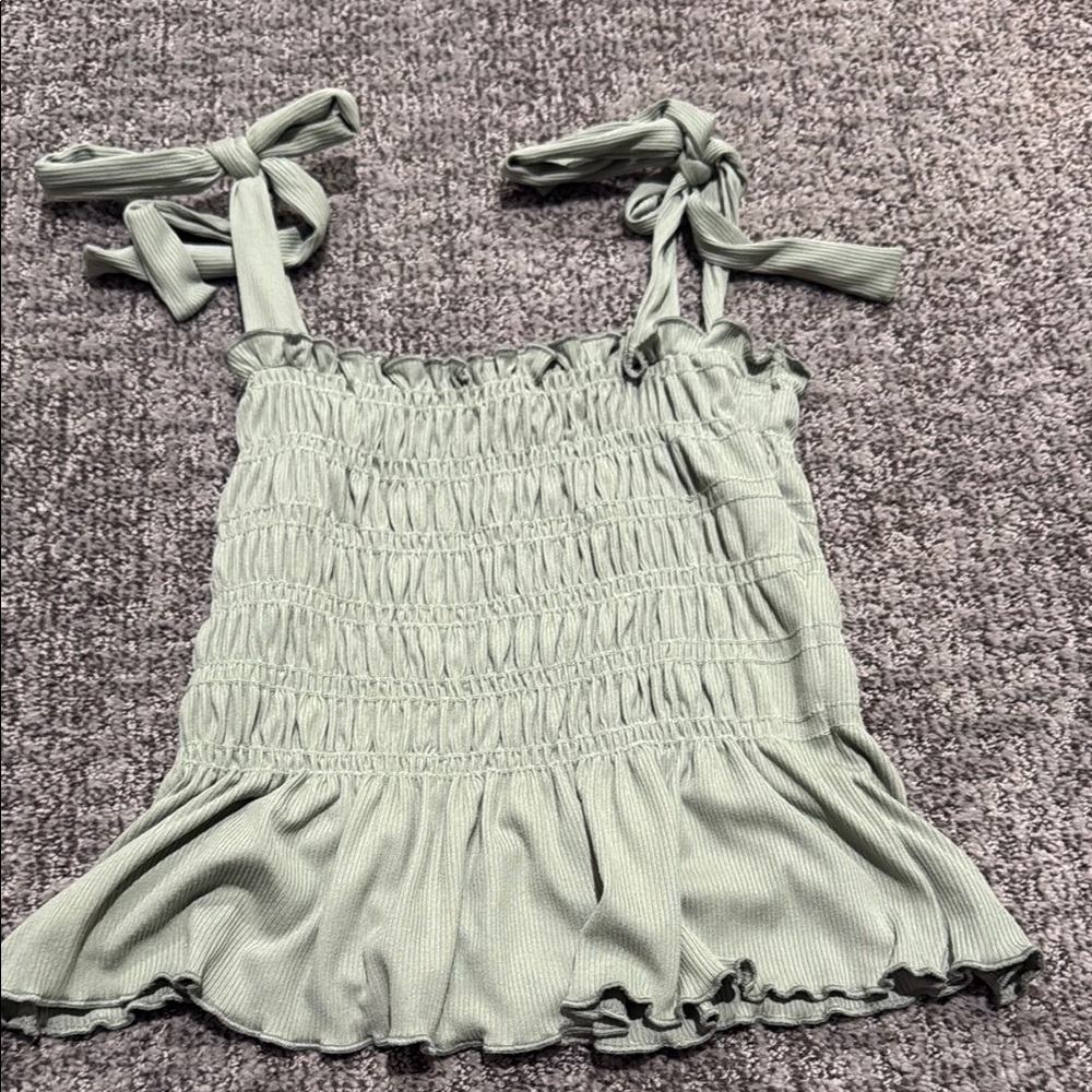 Altar'd State Green Smocked Tie Front Camisole